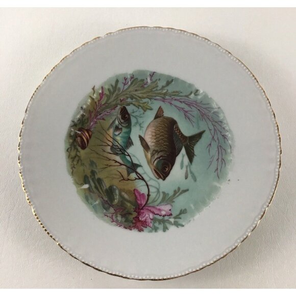 Victoria Austria Schmidt 30 8" Plate Fish Painted Collector Gold Rim Vintage #1 - Picture 2 of 8